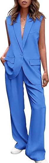 Damen ärmelloses Blazer-Set mit weit geschnittenen Hosen R&B