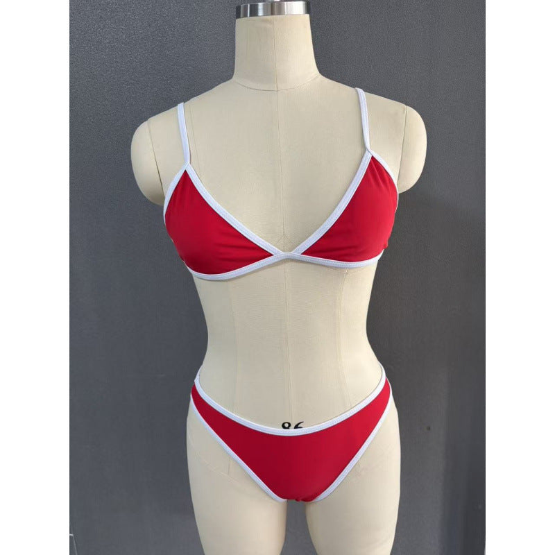 Damen Triangel-Bikini mit verstellbaren Trägern und kontrastierendem Saum R&B
