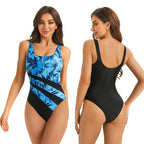 Damen Einteiler Badeanzug mit floralem Design und hoch geschnittenem Beinausschnitt R&B