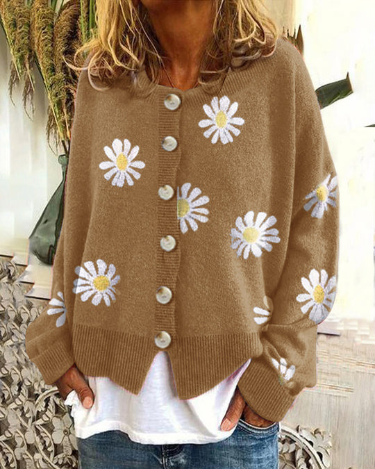 Damen Farbiger Baumwollpullover mit Blumenmuster R&B