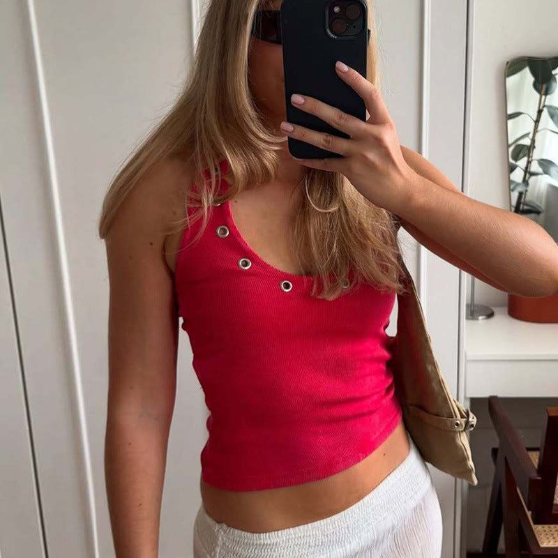 Damen sportliches Top mit modischen Details und tiefem Ausschnitt R&B