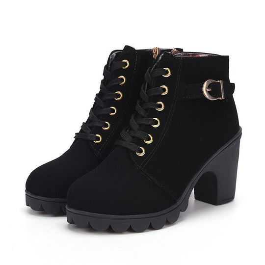 Damen Stiefeletten mit Blockabsatz und Schnürung R&B