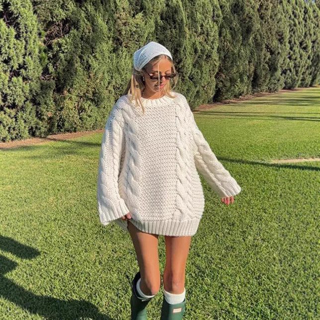 Damen Grobstrickpullover mit modischem Zopfmuster und lässigem Schnitt R&B