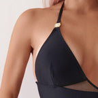 Damen Einteiler Badeanzug mit transparenten Einsätzen R&B