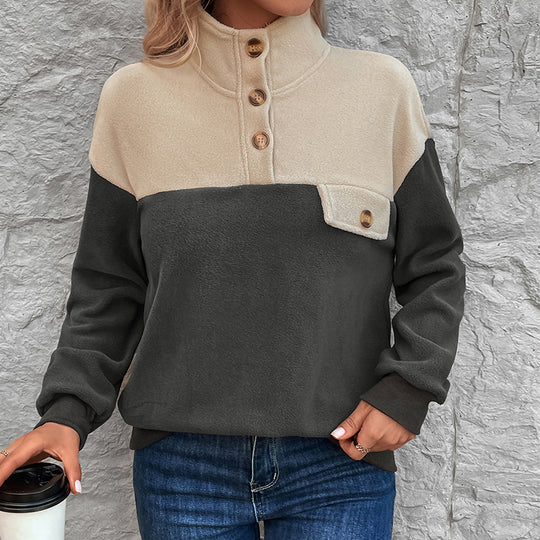 Damen Fleece-Pullover mit knopfbarem Kragen und praktischer Brusttasche R&B