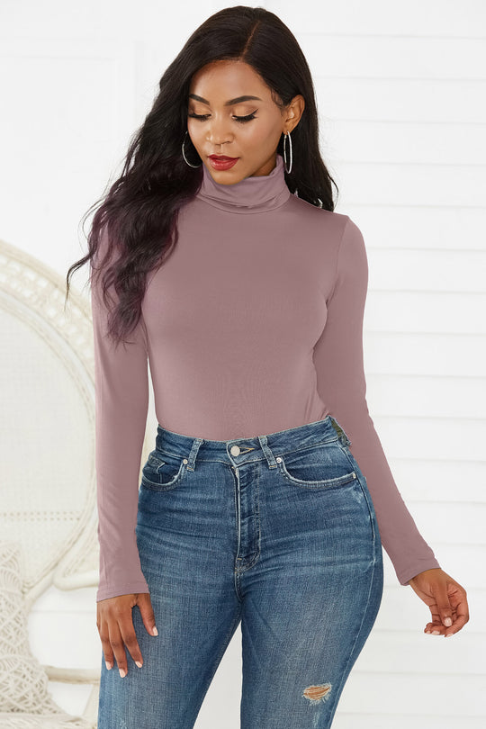 Damen Eleganter Langarmbody mit hohen Kragen R&B