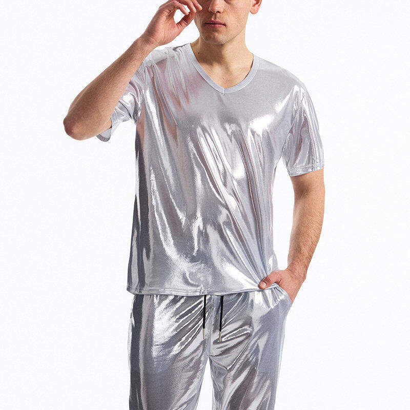 Herren Glänzendes V-Ausschnitt T-Shirt aus hochwertigen Materialien R&B
