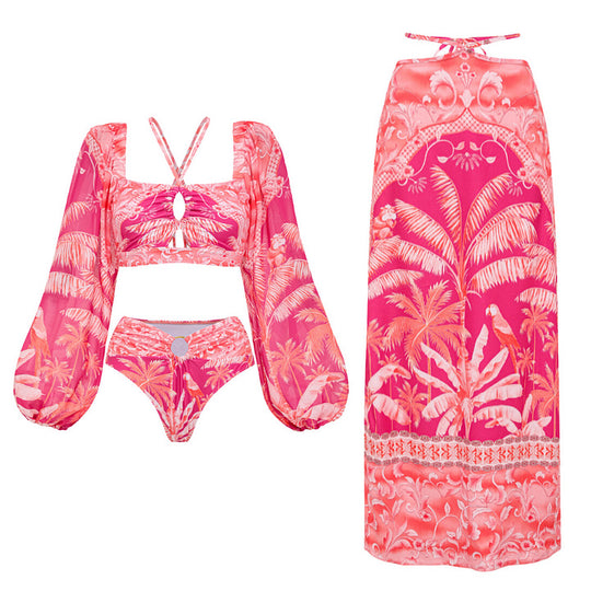 Damen Bikiniset mit transparentem Puffärmel und geflochtenem Detail R&B