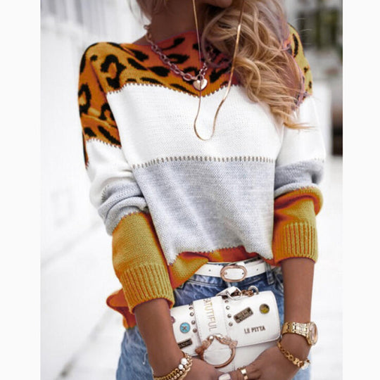Damen Modischer Batik-Pullover mit animalischem Muster R&B