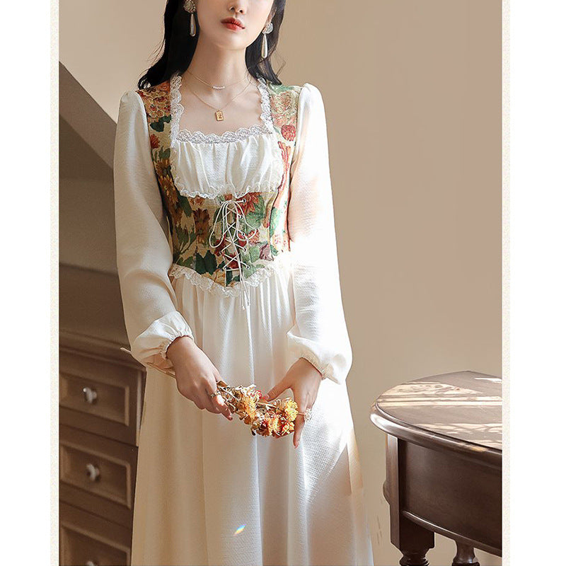 Damen Elegantes Festkleid mit floralem Oberteil und langen Ärmeln