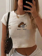 Damen Crop-T-Shirt mit kreativem Telefon-Design R&B