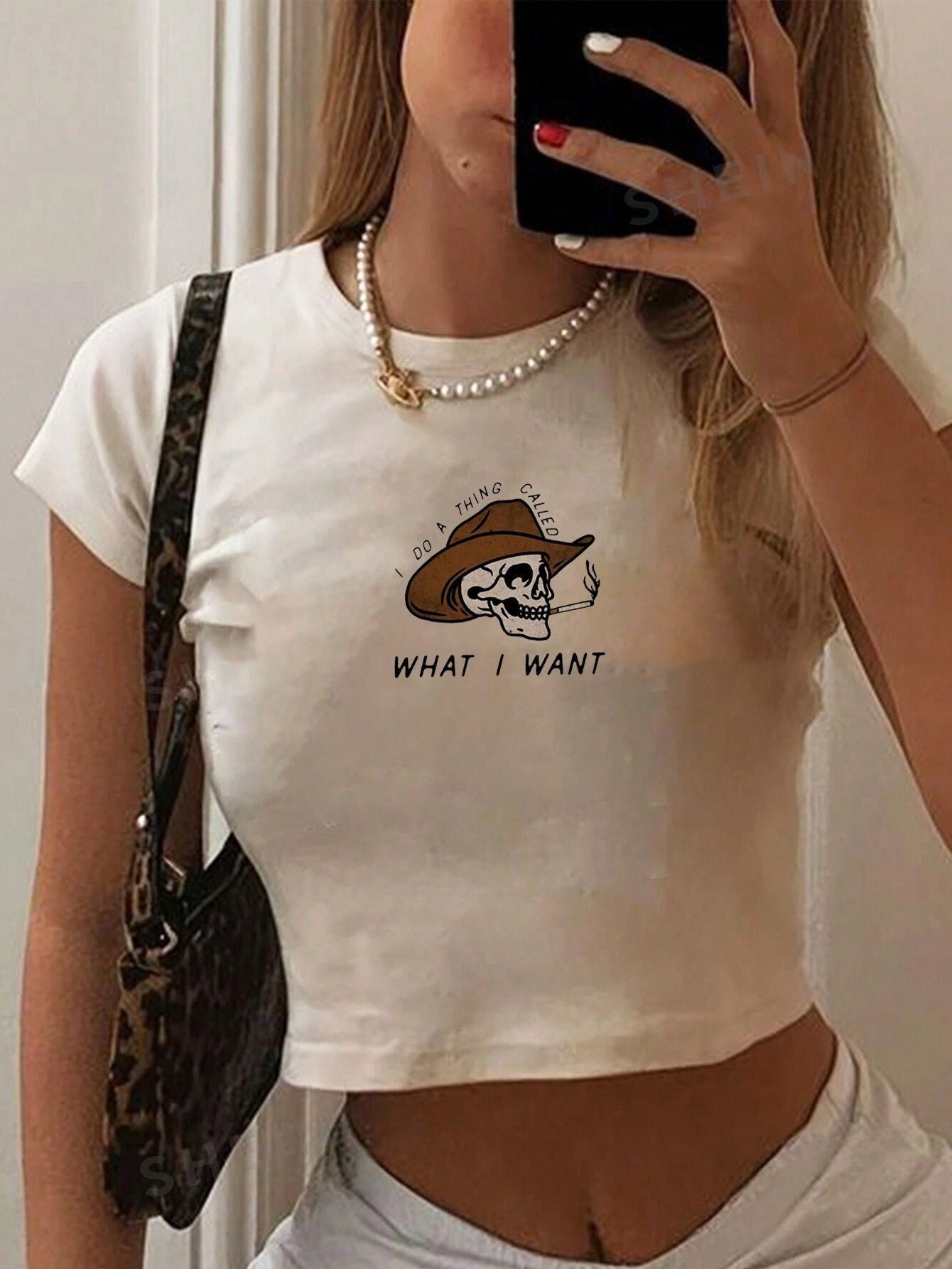 Damen Crop-T-Shirt mit kreativem Telefon-Design R&B