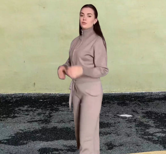 Damen Sportlicher Strickpullover mit hohem Kragen und Reißverschluss R&B