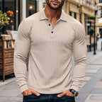 Herren nan athletisches Langarm-Poloshirt schmal geschnitten aus elastischem Rippstrick R&B
