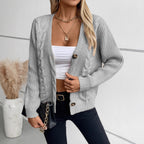 Damen Strickjacke mit Zopfmuster und Knopfdetails