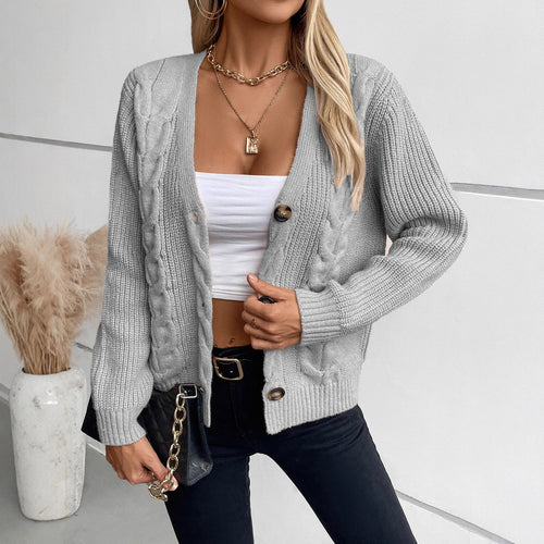 Damen Strickjacke mit Zopfmuster und Knopfdetails R&B