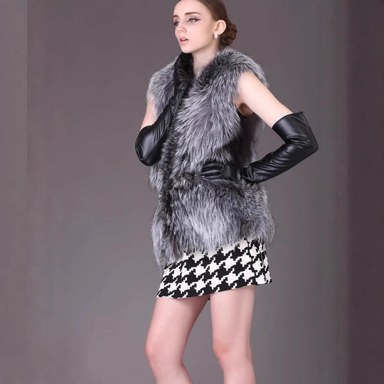 Damen Luxuriöse Kunstpelz-Weste mit breitem Kragen R&B