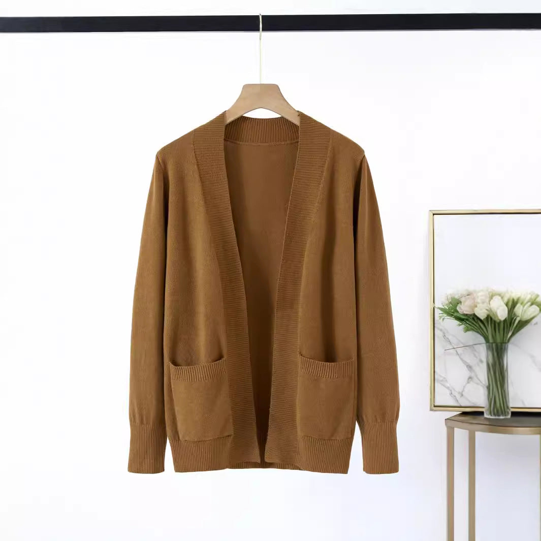 Damen gemütlicher Strickcardigan mit praktischen Taschen und offenem Schnitt R&B