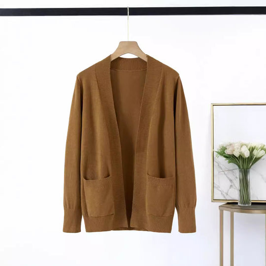 Damen gemütlicher Strickcardigan mit praktischen Taschen und offenem Schnitt R&B