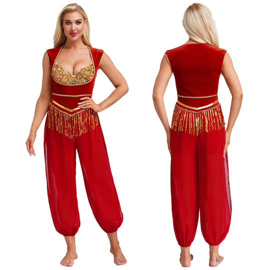 Damen Kostüm-Jumpsuit mit glitzerndem Oberteil und lässiger Hose R&B