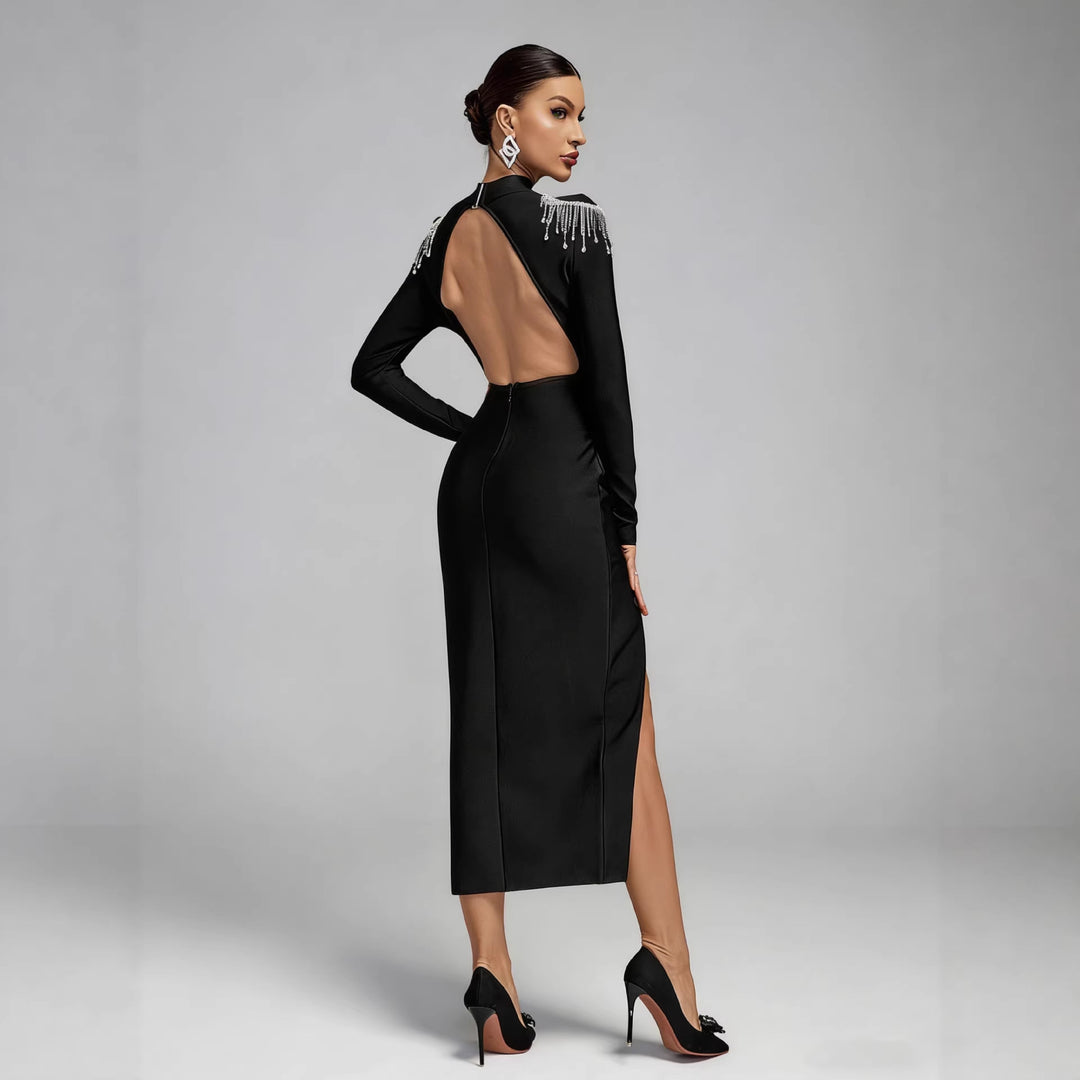 Damen Elegantes Abendkleid mit funkelnden Schulterdetails und figurbetontem Schnitt R&B