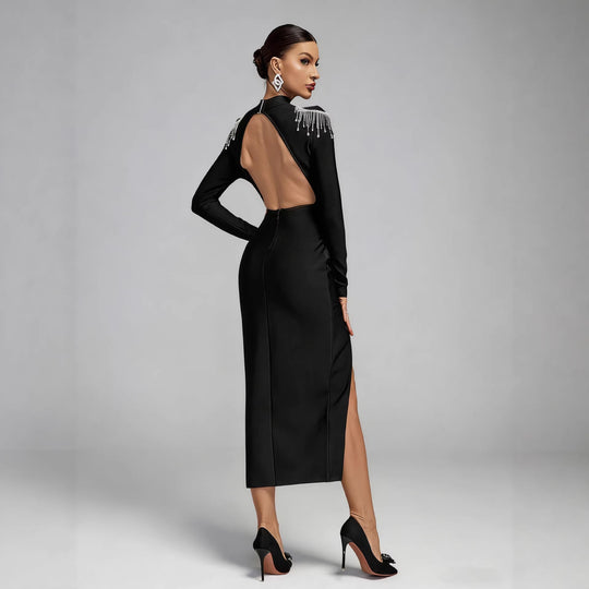 Damen Elegantes Abendkleid mit funkelnden Schulterdetails und figurbetontem Schnitt R&B