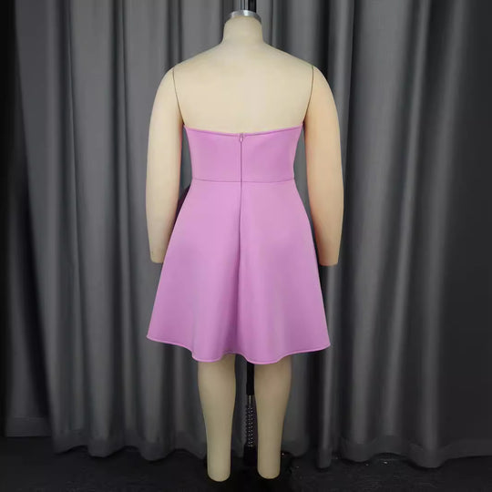 Damen Strapless Cocktailkleid mit hochwertigem Rüschendetail und funkelnden Perlen R&B