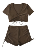Damen Crop-Top Badeanzug-Set mit verstellbarem Design