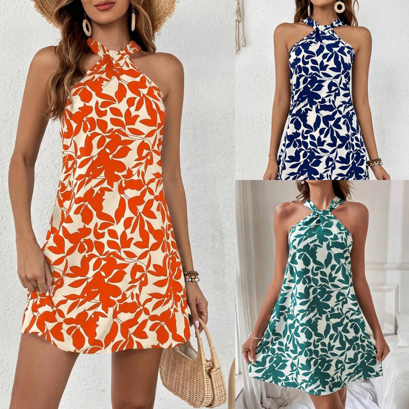 Damen Sommerliches Freizeitkleid mit dekorativem Halsband und floralem Print R&B