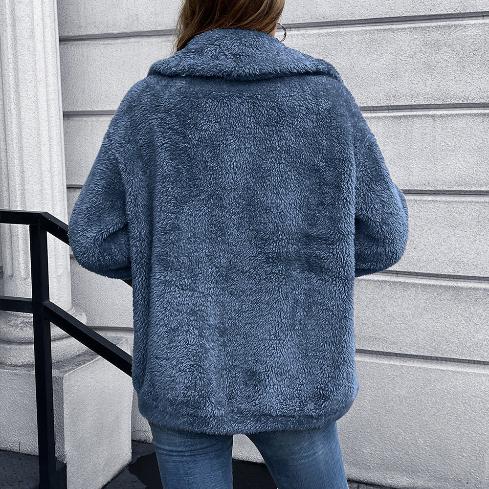 Damen Kunstfelljacke mit praktischen Taschen und modischem Farbblockdesign R&B