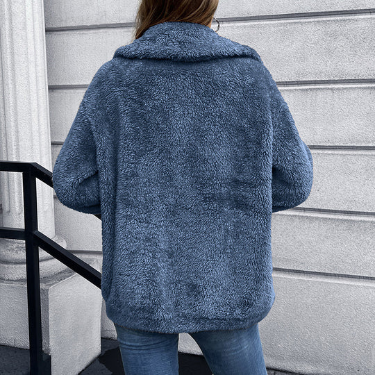 Damen Kunstfelljacke mit praktischen Taschen und modischem Farbblockdesign R&B