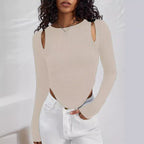 Damen Langarmshirt mit asymmetrischem Cut-Out und Rippstruktur R&B