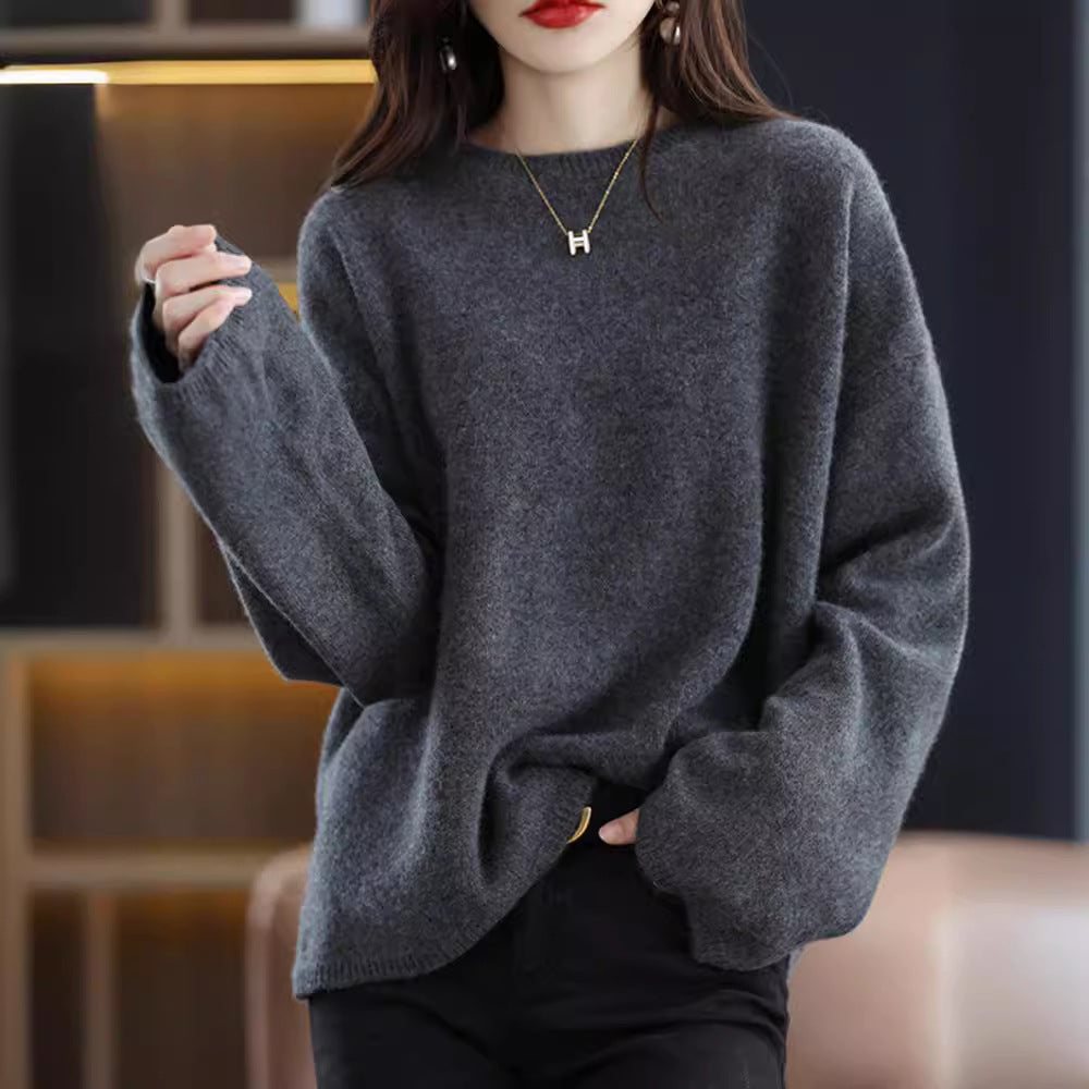 Damen weicher Strickpullover mit weitem Schnitt und legerem V-Ausschnitt R&B