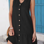 Damen Knielanges Babydoll-Kleid mit Knopfleiste und Rüschen