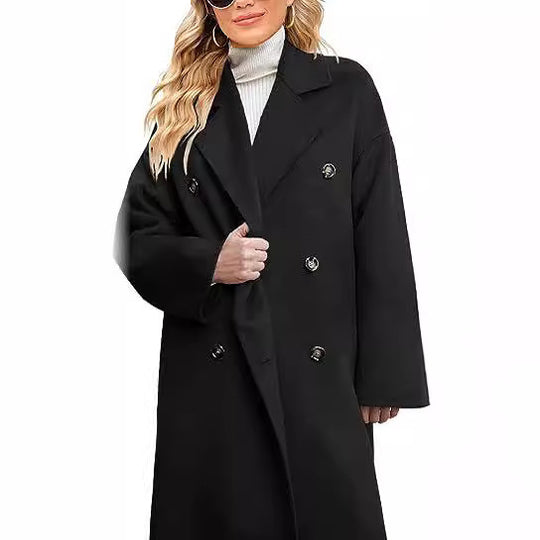 Damen eleganter und lässiger Wollmantel mit doppelter Knopfleiste R&B