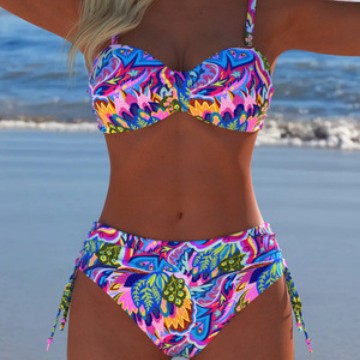 Damen Balconette Bikini mit floralem Design und verstellbaren Trägern R&B