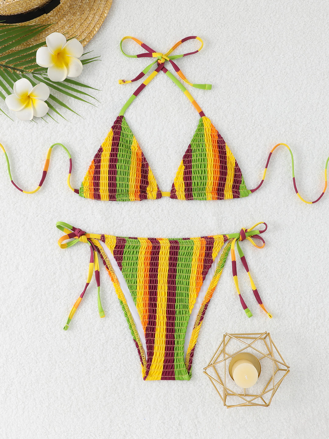 Damen Triangel-Bikini-Set mit floralem Muster und hochwertigen Bindebändern R&B