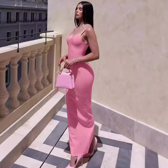 Damen Elegantes Maxikleid mit Spaghetti-Trägern und figurschmeichelndem Schnitt R&B