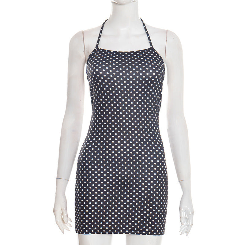 Damen figurbetontes Minikleid mit Polka-Dots und Spaghettiträgern R&B