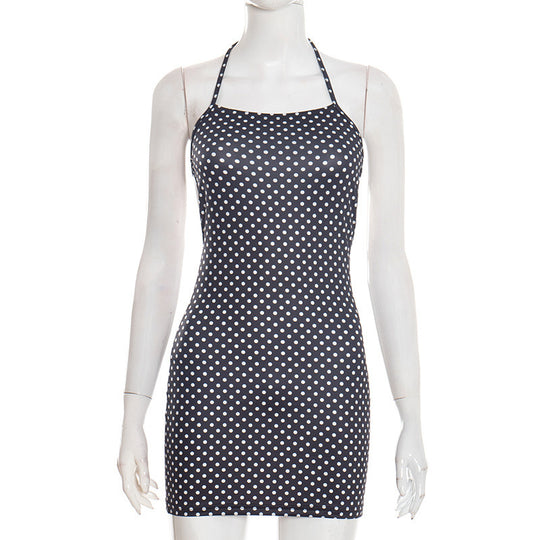 Damen figurbetontes Minikleid mit Polka-Dots und Spaghettiträgern R&B