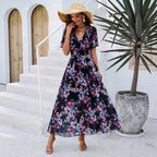 Damen Maxikleid mit floralen Details und elastischem Taillenbund R&B