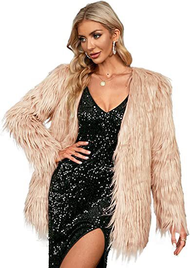 Damen Extravagante Kunstfelljacke mit flauschiger Textur R&B