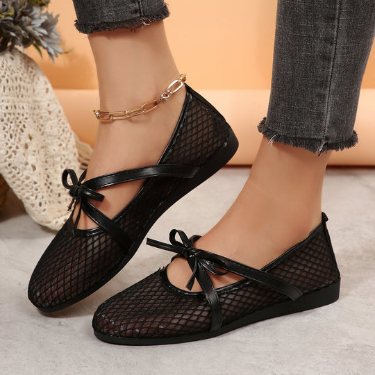 Damen Netz-Ballerinas mit elastischem Riemen und dekorativem Schleifendetail R&B