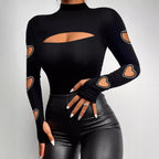 Damen figurbetontes Oberteil mit herzförmigen Cut-Outs und Glitzerdetails R&B