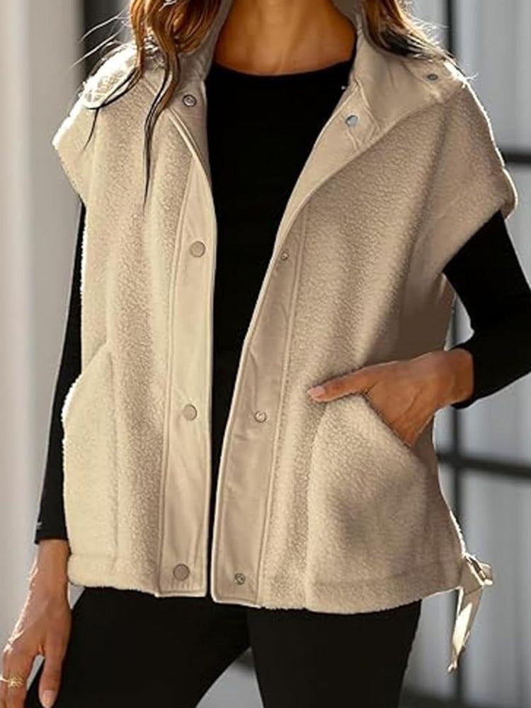 Damen Oversized Fleecewestenjacke mit seitlichen Eingrifftaschen und Druckknopfverschluss R&B