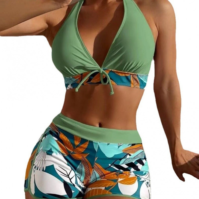 Damen Hochgeschlossen Bikini mit verspieltem Blumenmuster R&B