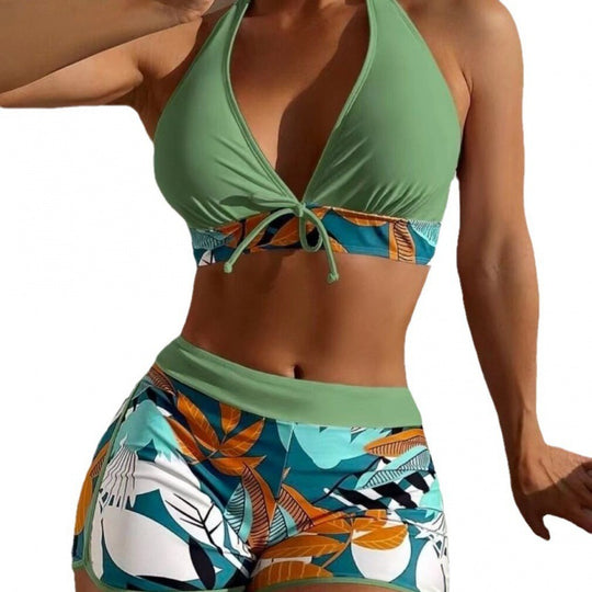 Damen Hochgeschlossen Bikini mit verspieltem Blumenmuster R&B
