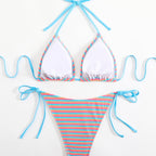 Damen Triangel-Bikini mit verstellbaren BindR&Bändern und verspieltem Streifenmuster R&B