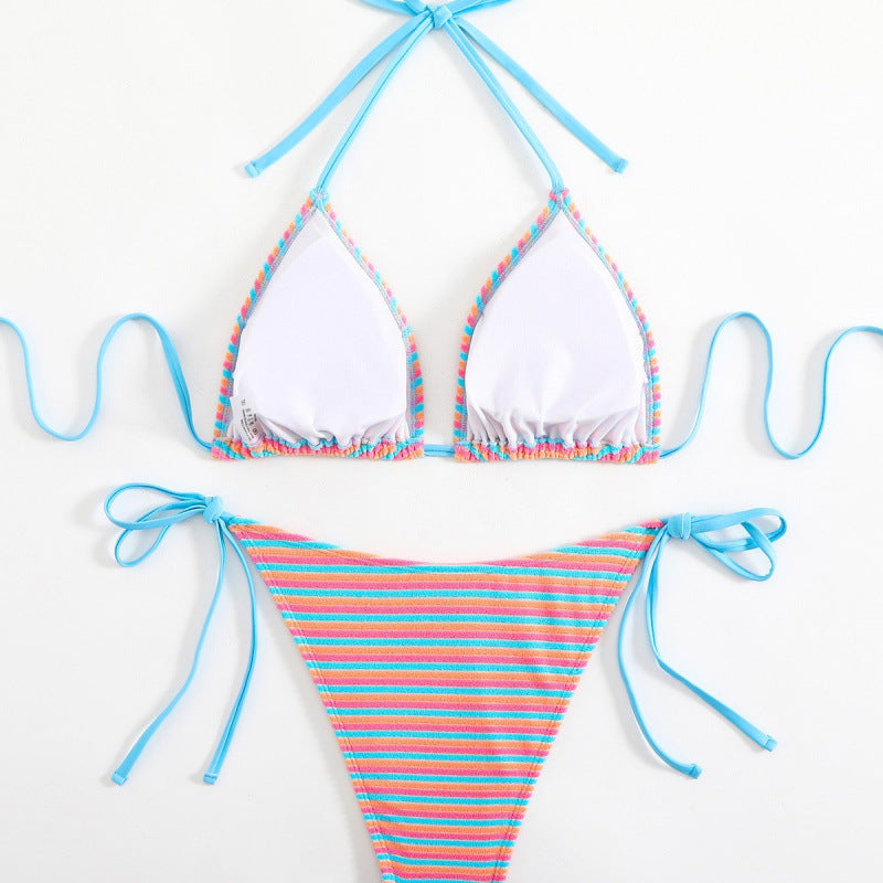 Damen Triangel-Bikini mit verstellbaren BindR&Bändern und verspieltem Streifenmuster R&B