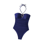 Damen Einteiler Badeanzug mit dekorativem Cut-Out und schmalen Trägern R&B